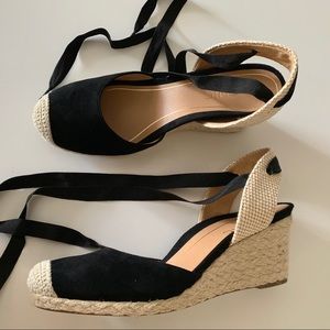 VIONIC | black suede lace up espadrille wedge